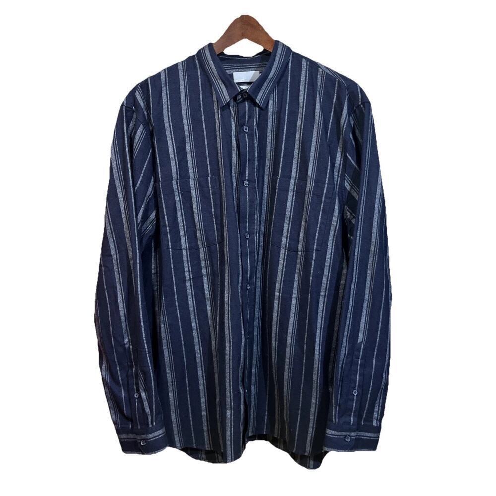 Vince 100% Cotton Flannel Shirt Mens XXL Blue Stripe Soft Casual Preppy